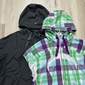 Lululemon Sleeveless Windbreaker Hoodie Womens 12 Black Plaid Bundle 2pc